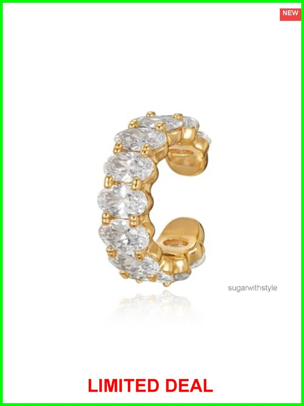 14K Gold Plated Ear Cuff Non Piercing Cubic Zirconia Earring Single